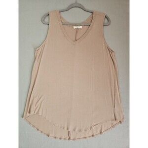 Zenana Women's V-Neck Tunic Blouse, Size 1X, Relaxed Fit, Short Sleeve, Mocha